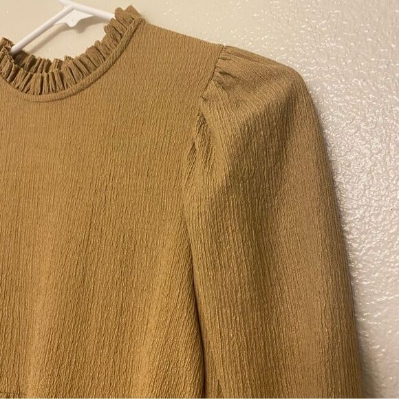 Zara gold tan Textured tan beige brown oversized boho dress mock long sleeve 9 - Picture 3 of 8